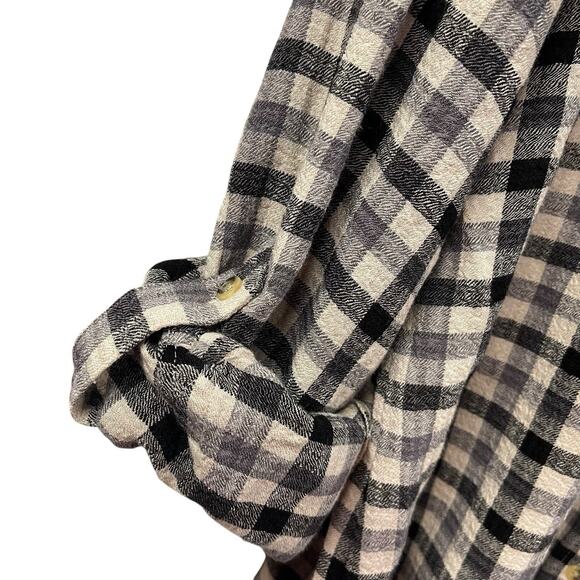 Pistola Flannel Shirt XL Plaid Check Black Ivory Tab Sleeve Button Back Pullover - Picture 10 of 11